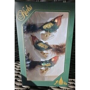 Krebs 3 Hand Blown Glass Bird Christmas Tree Ornaments Red Green Birds New